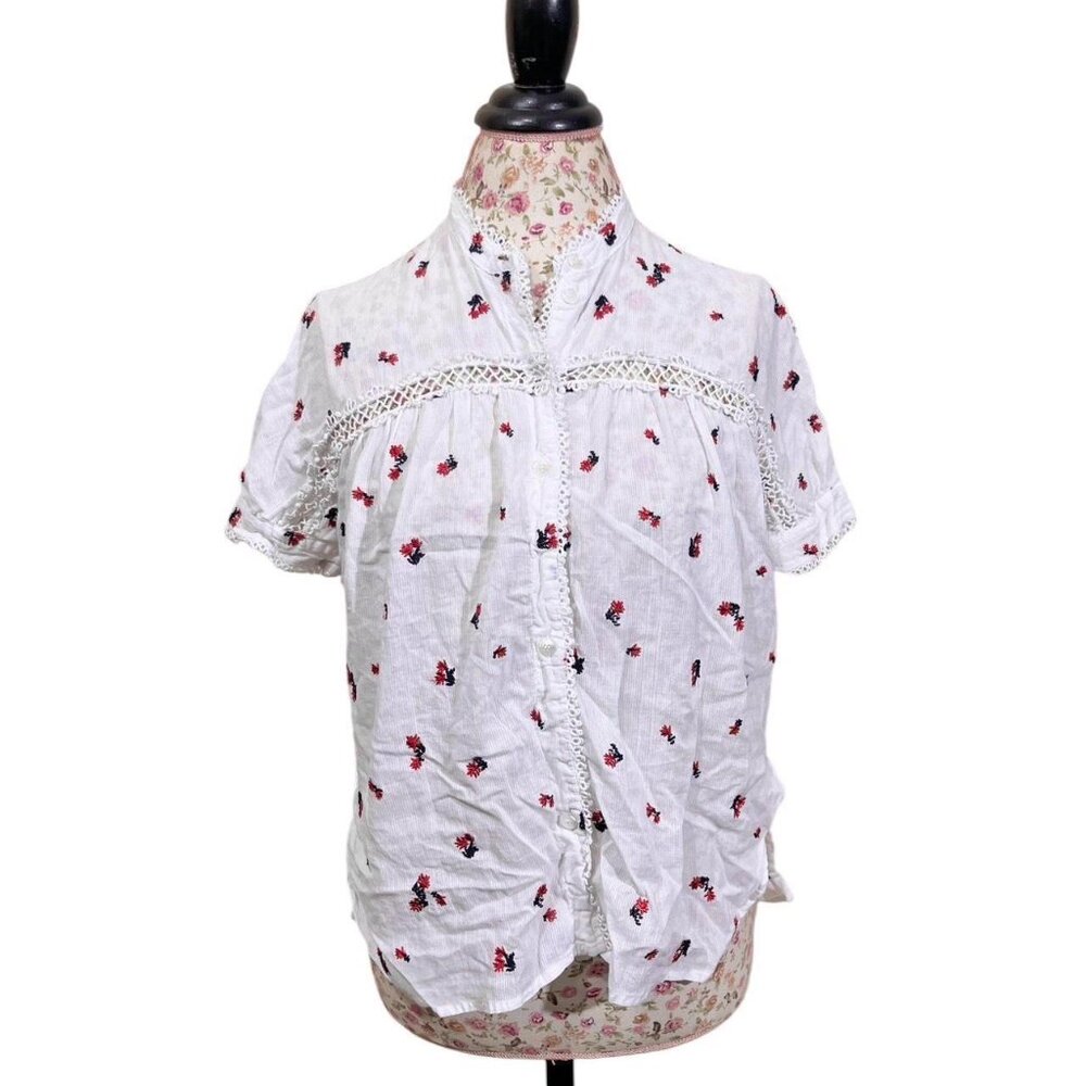High Floral Print Mock Neck Button-Up Top (no size tag available)  Fits like a s